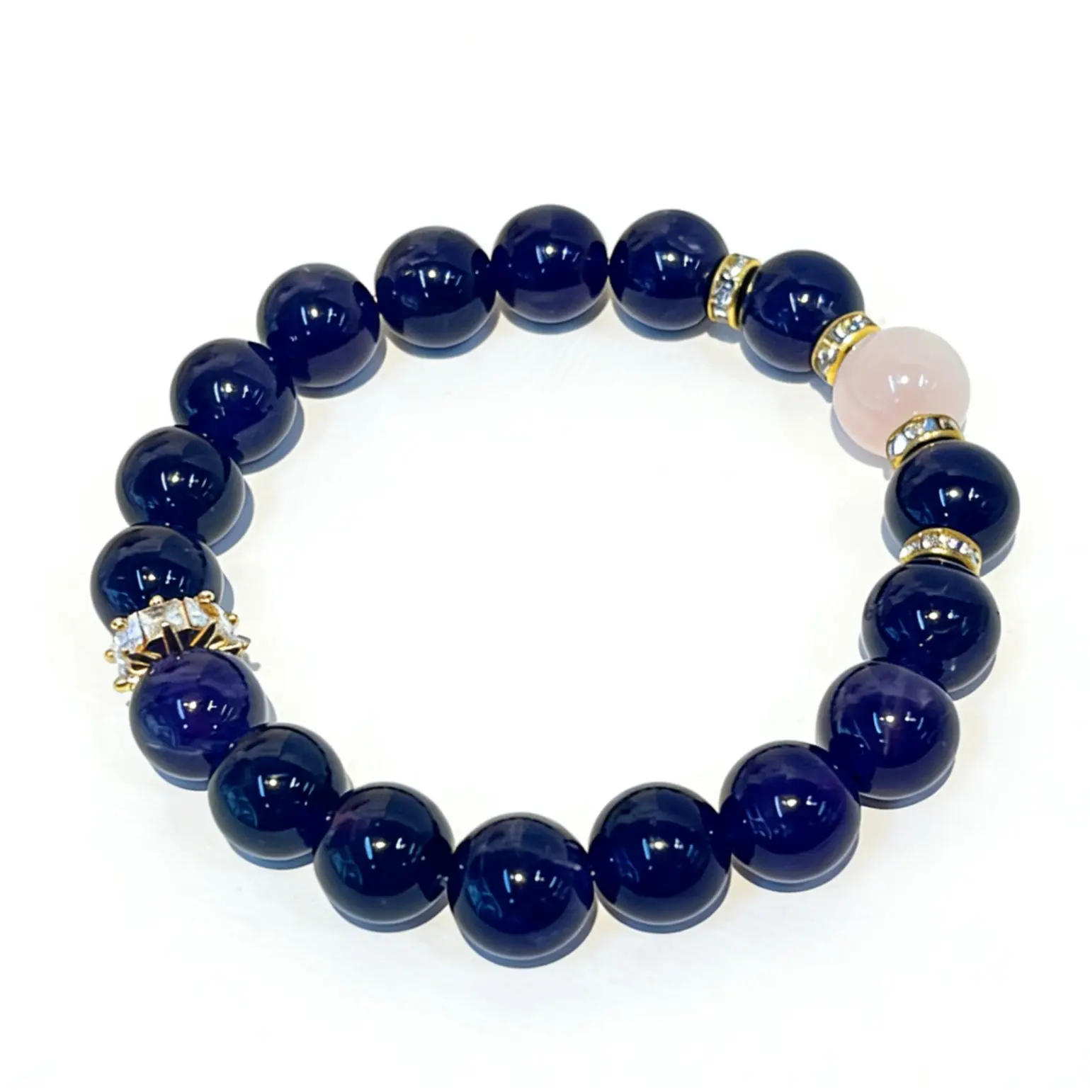 Amethyst & Rose Quartz Single-Ring Bracelet - Elegant Natural Gemstone Design for Casual & Special Events