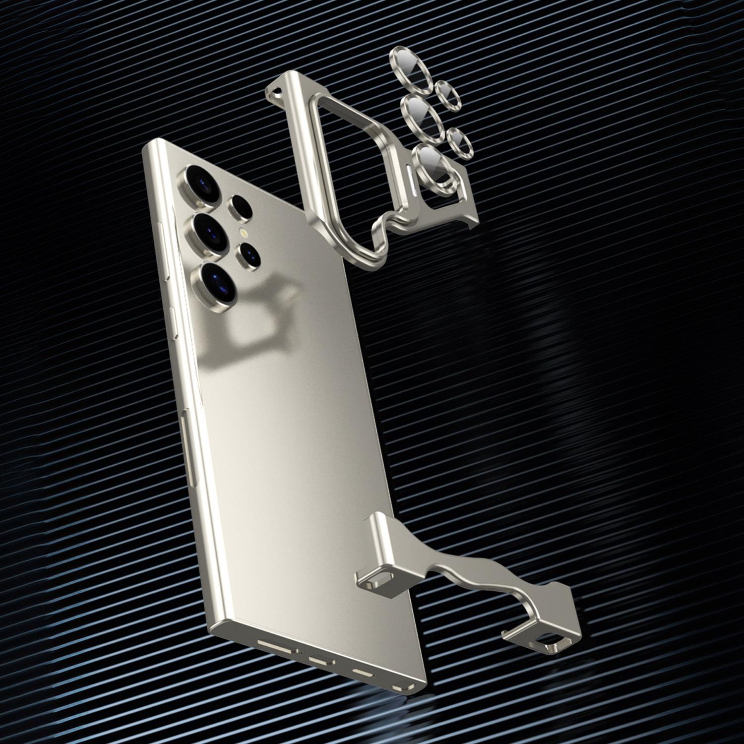 Compatible For Samsung Galaxy S25 S24 S23 S22 ULTRA Borderless Lens Stand Case, Aluminum Metal Frameless Design, with Camera Lens Protector, Slim Thin & Lightweight, Shockproof Bumper Case for Women Men