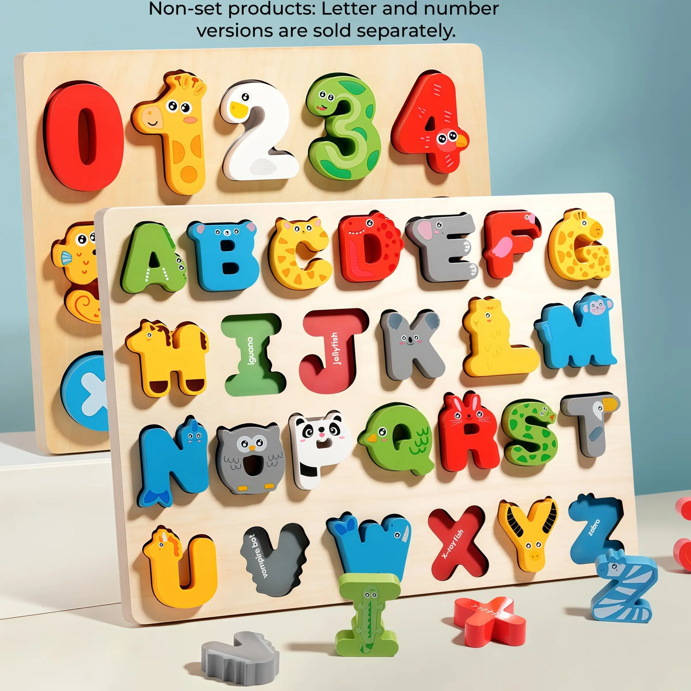 Montessori Wooden Animal Alphabet Number Puzzle Board, Shape Recognition Puzzles, Letter Puzzle, Cognitive Development Toy for Kids, Ideal Gift for Christmas, Easter, Halloween