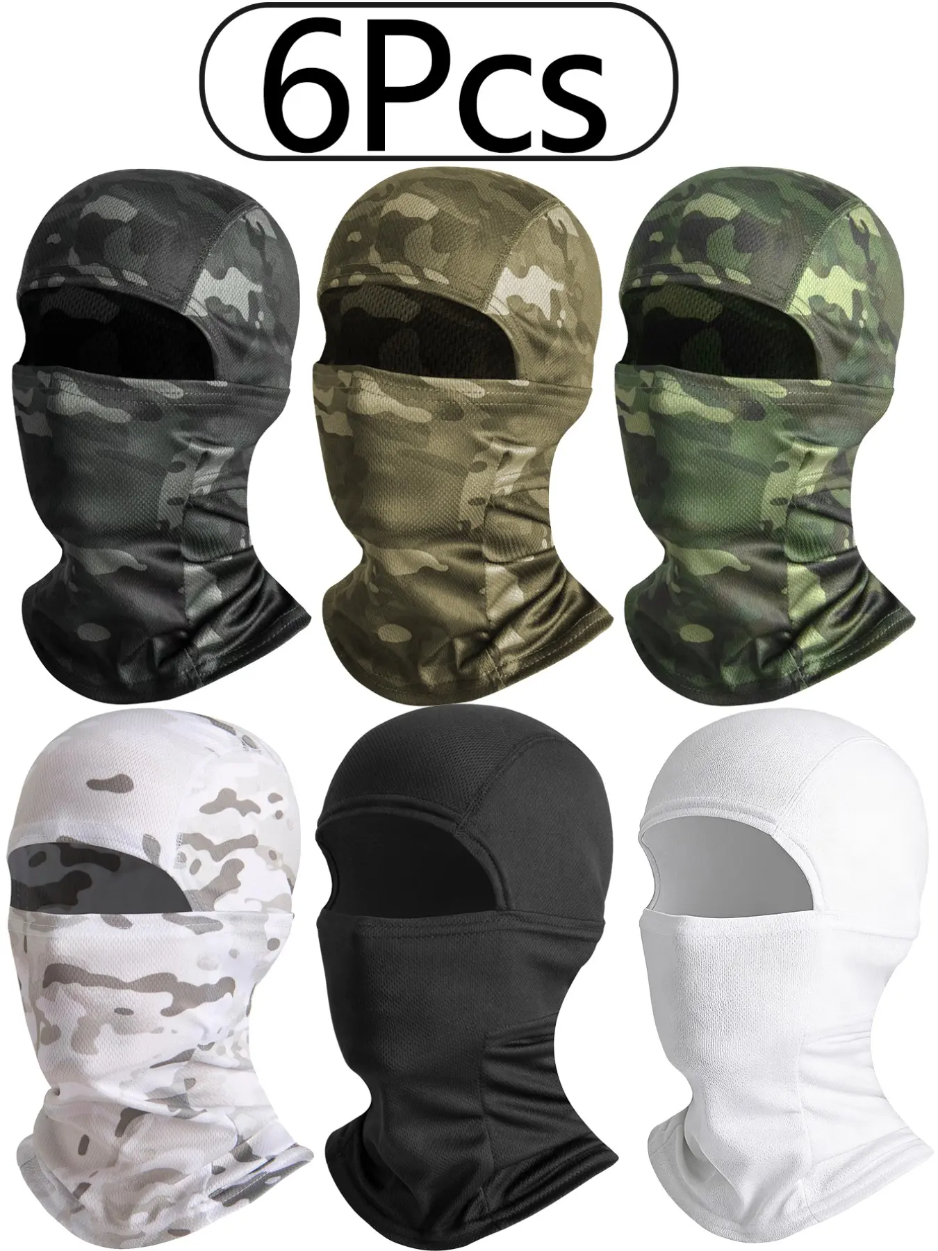 6Pcs-Winter Warm Motorcycle Helmet Cover, Fleece Lined Cycling Face Mask, Camouflage Balaclava, Camouflage Headset Gloves Set, Unisex Riding Gear, Protective Gear