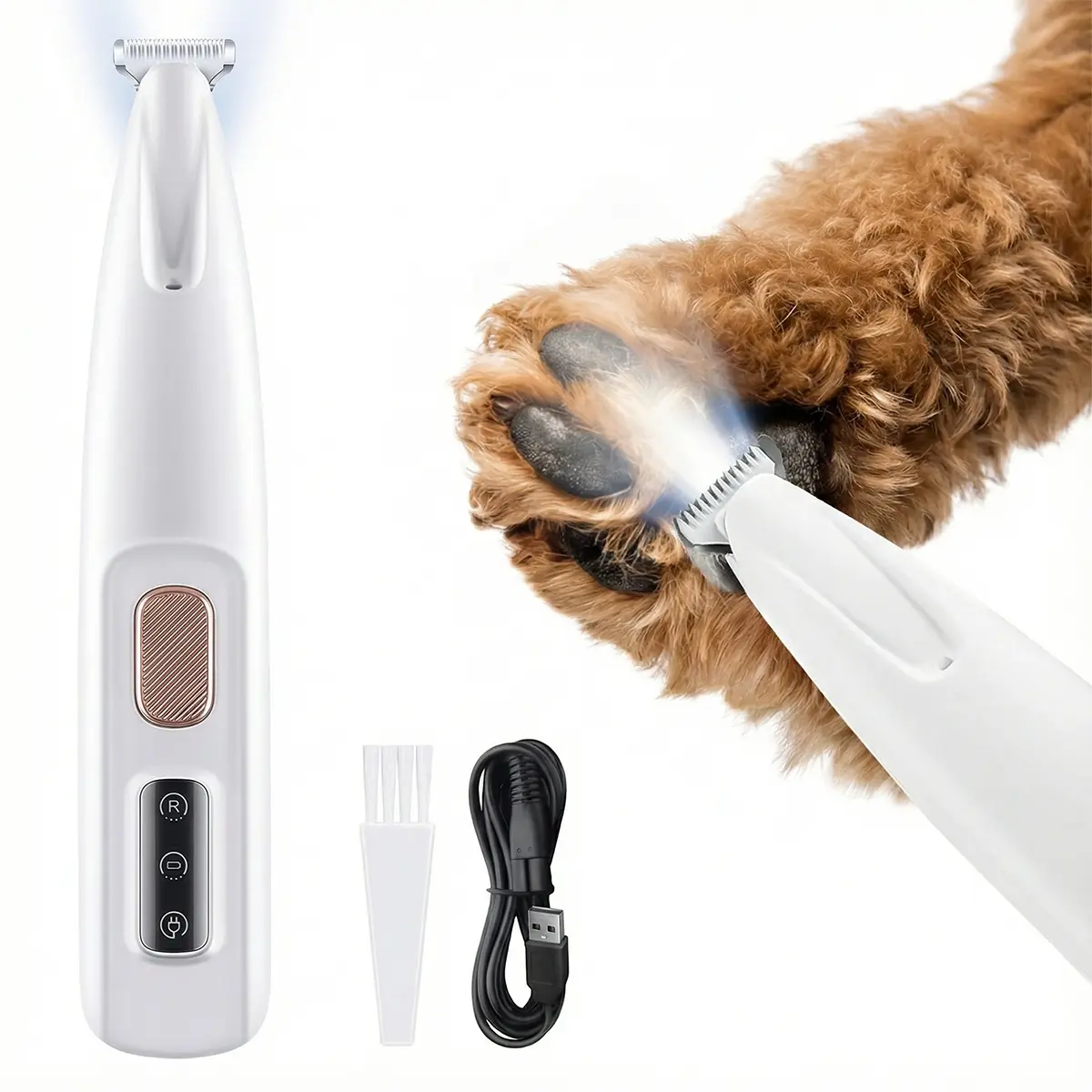 Low-Noise Dog Paw Trimmer with LED Light, 18mm Wide Blade, 35db Cordless Electric Paw Hair Trimmer Pet Grooming Clippers for Paws, Ears, Face, Rump, Grooming Trimming Tool