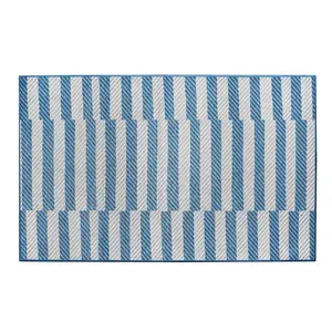 My Magic Carpet Tratti Offset Stripe Blue Machine Washable Area Rug, 3x5 Stain Resistant, Non-Slip, Waterproof