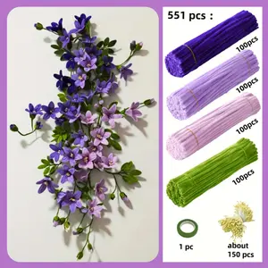 551-Piece Trumpet Flower Craft Kit - 400 Chenille Stems, 150 Flower Stamen and 1 Roll of Floral Tape |   Hanging flowers for home decoration, wall art, and unique gifts