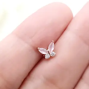 16G Rose Gold PINK Butterfly Surgical Steel Cartilage Earring, tiny Helix Stud, Conch Piercing