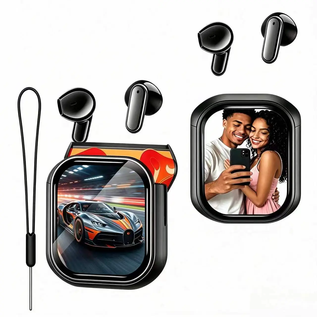 Personalized ABS Plastic Wireless Earbuds - Bluetooth 6.0, Touch Screen LED Display, HiFi Waterproof, Noise Canceling Mic, Custom Wallpaper, AI Translation Single Pair for Office & Sports Use (Party Gift)