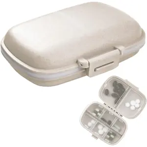 Travel Pill Organizer 1 Pack 8 Compartments Portable Beige Pill Case for Pocket or Purse Medicine and Vitamin Container