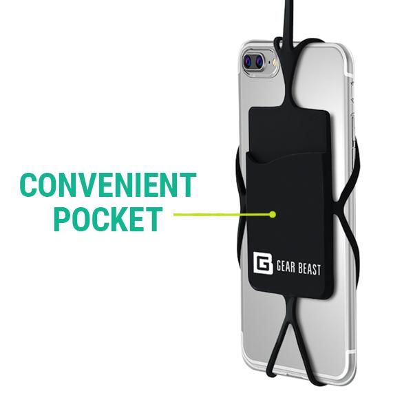 Gear Beast Cell Phone Lanyard - Universal Neck Phone Holder w/Card Pocket and Silicone Neck Strap - Compatible with Most Smartphones, Hot Pink