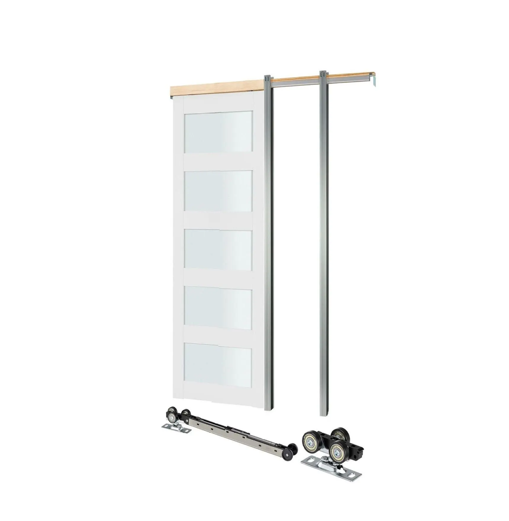 Sliding Pocket Door 30x80, Frosted Glass Single Door with Hardware, Solid Wood MDF Slab, Waterproof, Bedroom Kitchen Study - VEVOR Single Door with 5 Glass Panels W30xH80 inches