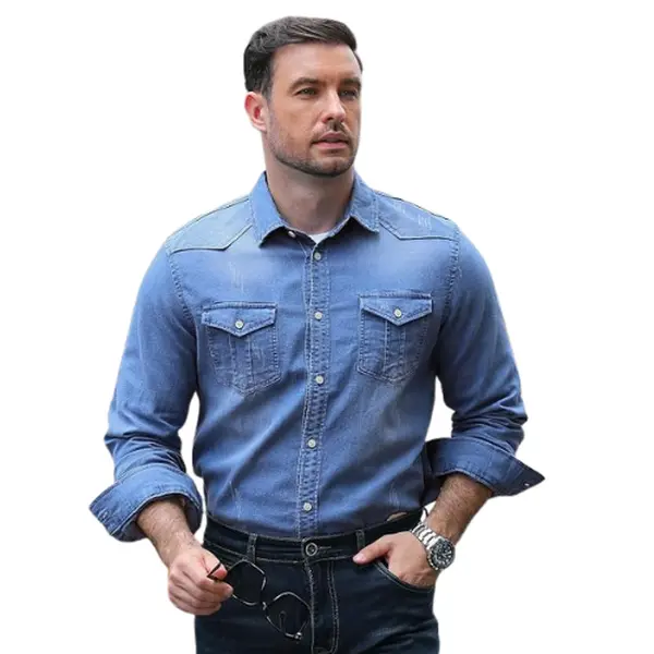 Mens Denim Long Sleeve Shirt, M, Buttons, Thanksgiving, Easter