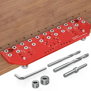 2-in-1 Shelf Pin and Hinge Jig Kit, 11-Hole Upgraded Drilling Template with Self-Clamping Function, 32mm Spacing for 1/4" & 5mm Shelf Pins, 35mm Concealed Hinge Drill Guide for Cabinet Making
