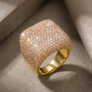 Gold Color Square Shape Copper Gorgeous Rings For Women Full Sparkling Cubic Zirconia Finger Ring Wedding Party Charm Jewelry