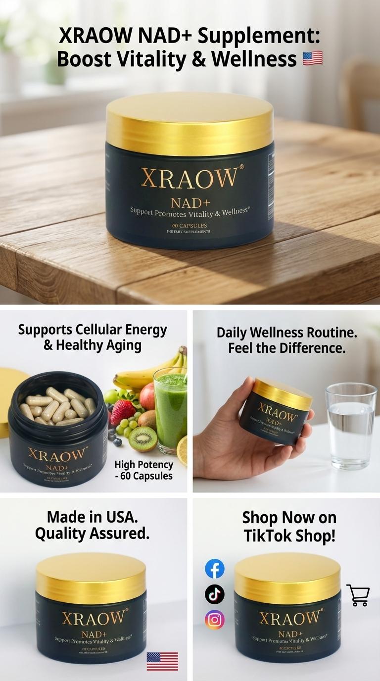 XRAOW NAD Supplement with Resveratrol NMN Alternative 30-Day Supply Advanced NAD+ Third-Party Tested for Quality and Safety Vitamin Healthcare Edible Fitness