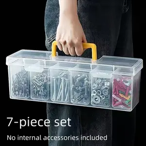 7-Piece Portable Tool Box Set, 1 Outer Box + 6 Inner Boxes, Multi-Functional Hardware Toolbox, Transparent Handheld Storage Case, Construction Tool Organizer, Tool Storage Kit