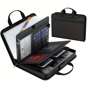 Fireproof Foldable File Storage Box with Lock, Thickened Document Organizer with Zipper and Labels, Important File Holder with Handle, Files Organizer