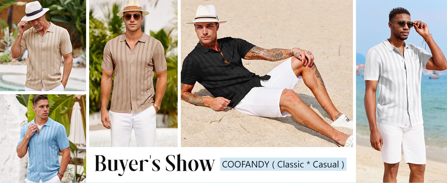 COOFANDY Men's Knit Polo Shirt Vintage Button Down Shirt Short Sleeve Hawaiian Shirt 2025 Summer Fashion Beach Shirts