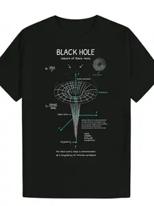 Men'S Black Hole Physics T-Shirt| Stephen Hawking-Inspired Space-Themed Design with Hawking And Event Graphics - Casual, Crew Neck, Regular Fit, All-Season, Digital Heat Transfer Print