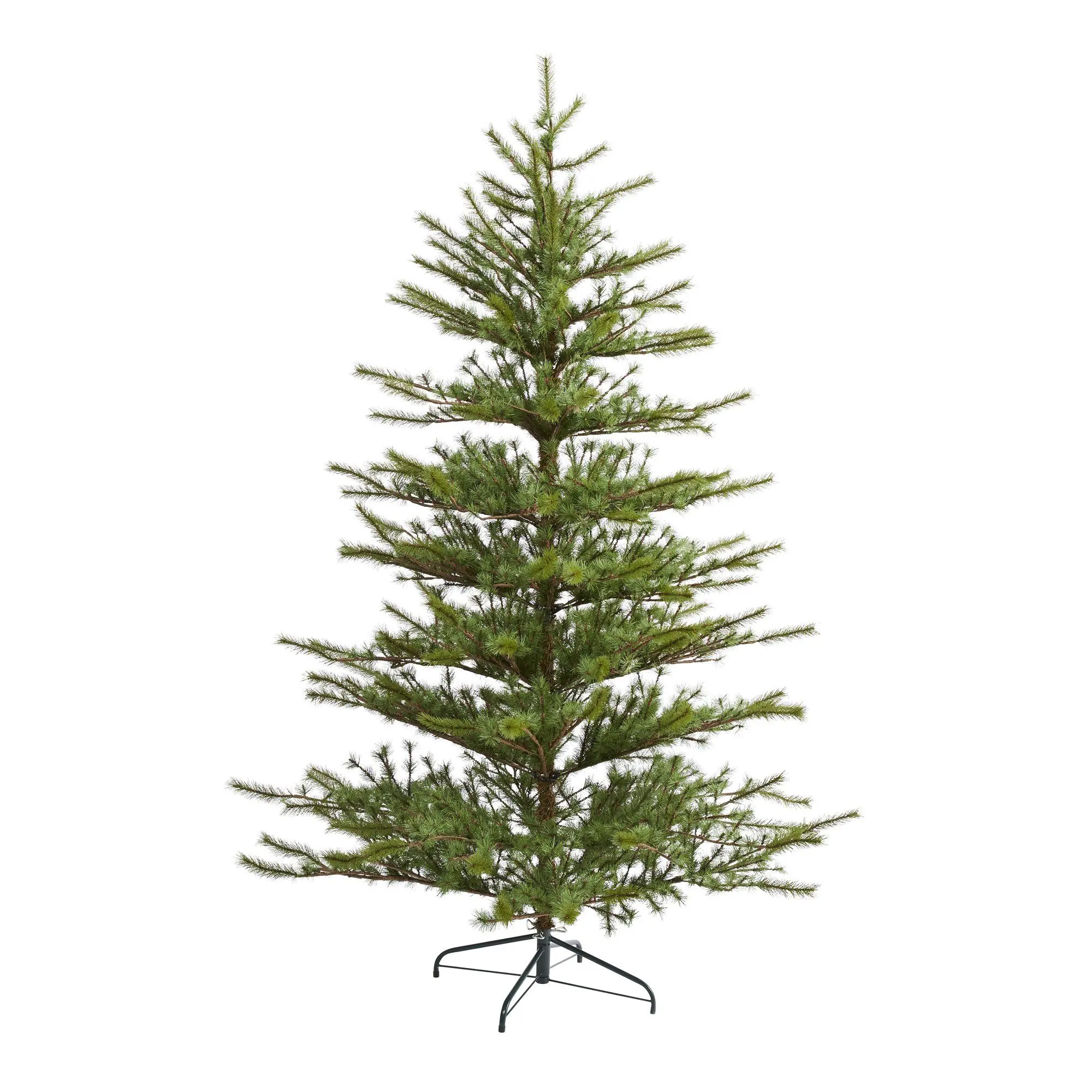 7ft Tall Traditional Vancouver Mountain Pine Metal Artificial Christmas Tree, 374 Bendable Branches, Photorealistic Decorative Ornaments Set for Home Decor