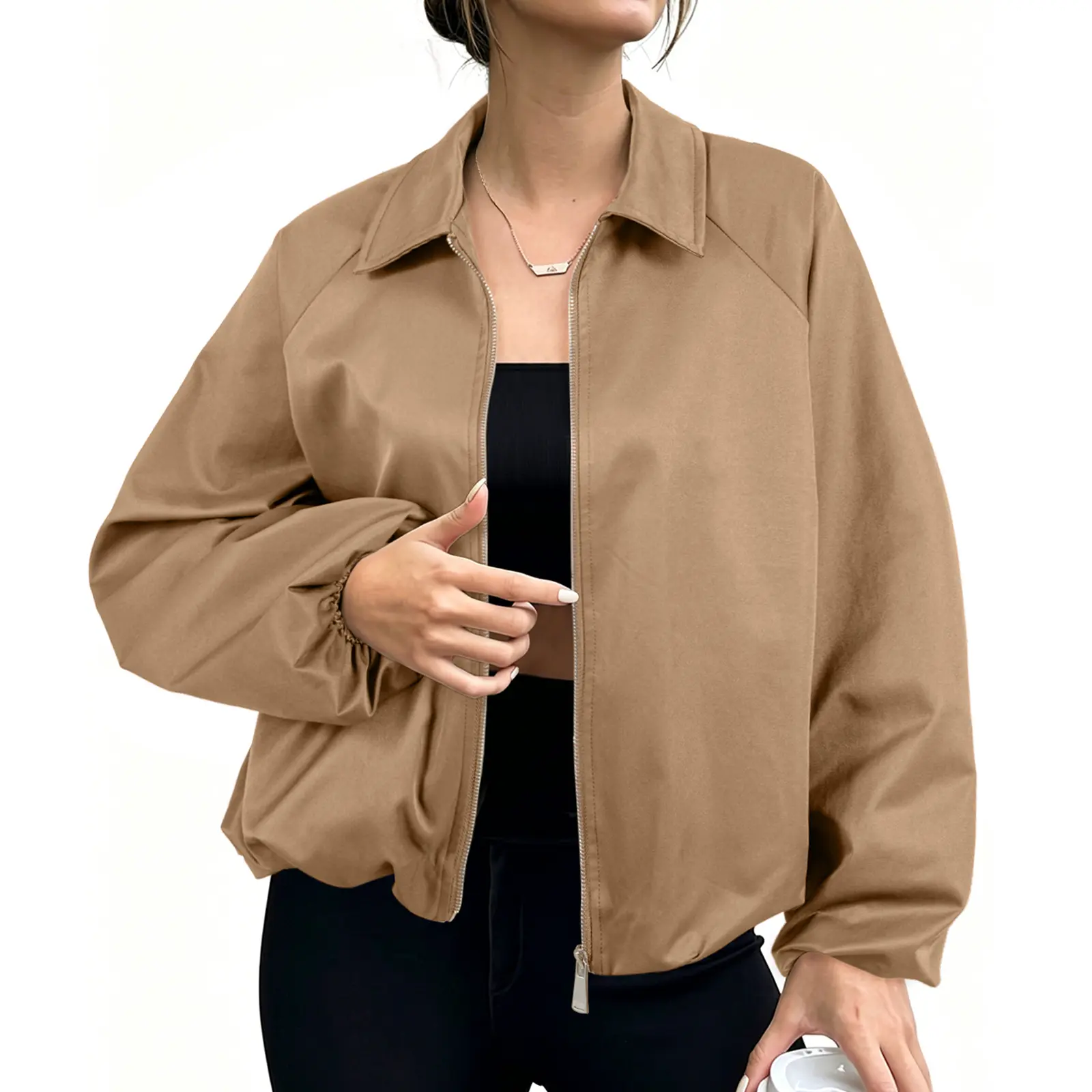 Dokotoo Jackets for Women Fall Fashion Casual Long Sleeve Zipper Up Jacket Loose Solid Winter Coats with Pockets