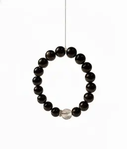 Silver Obsidian & Black Super Seven Natural Crystal Bracelet – Protection, Abundance & Love Energy