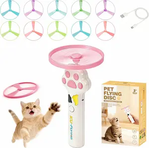 Cat Fetch Toy, Rechargeable Flying Disc Launcher with 10 Flying Discs, Interactive Hunting Toy for Indoor & Outdoor Cats