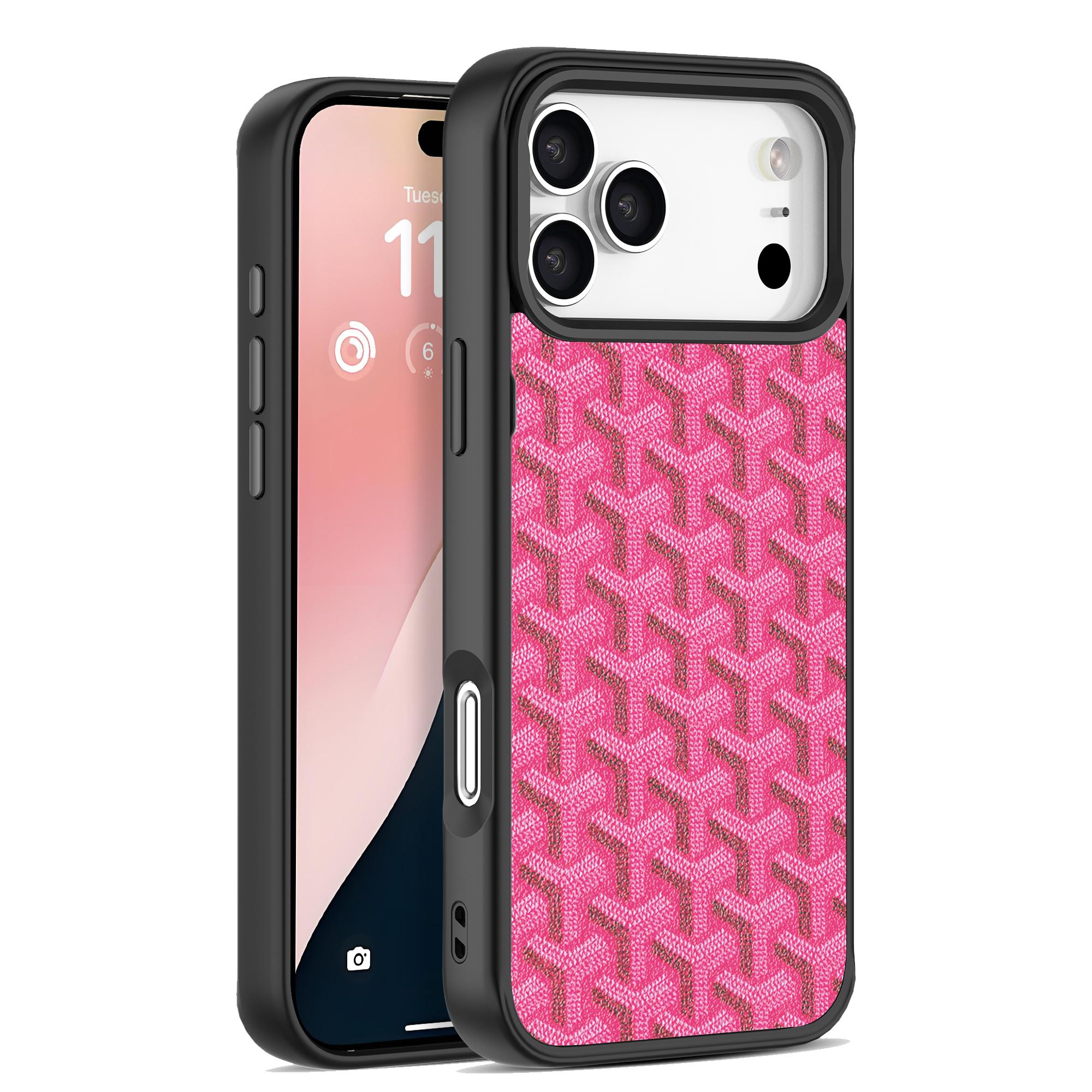 MagSafe Luxury Leather Texture Case for iPhone 17 16 15 14 13 12Pro Max 17 Air | Orange Chevron Pattern, Electroplated Shockproof Protective Phone Cover, Aesthetic Designer Case for Women Men