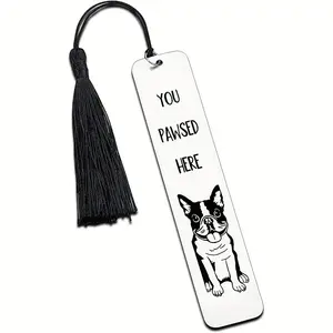 Stainless Steel Boston Terrier Design Bookmark, Cute Dog Pattern Bookmark with Tassel, Reading Gift for Dog Lovers, Office Stationery & Supplies