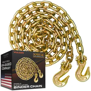VULCAN Binder Chain with Clevis Grab Hooks - Grade 70 - 5/16 Inch x 20 Foot - 4,700 Pound Safe Working Load Cargo Trailer Straps Adjustable Hanging Ropes