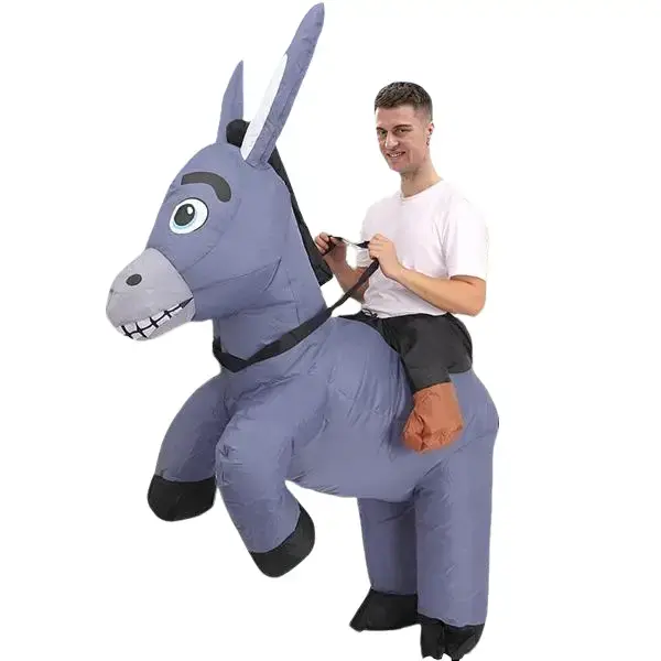 Ride On Donkey Inflatable Costume Adult Funny Animal Blow Up Costume for Halloween Party Cosplay