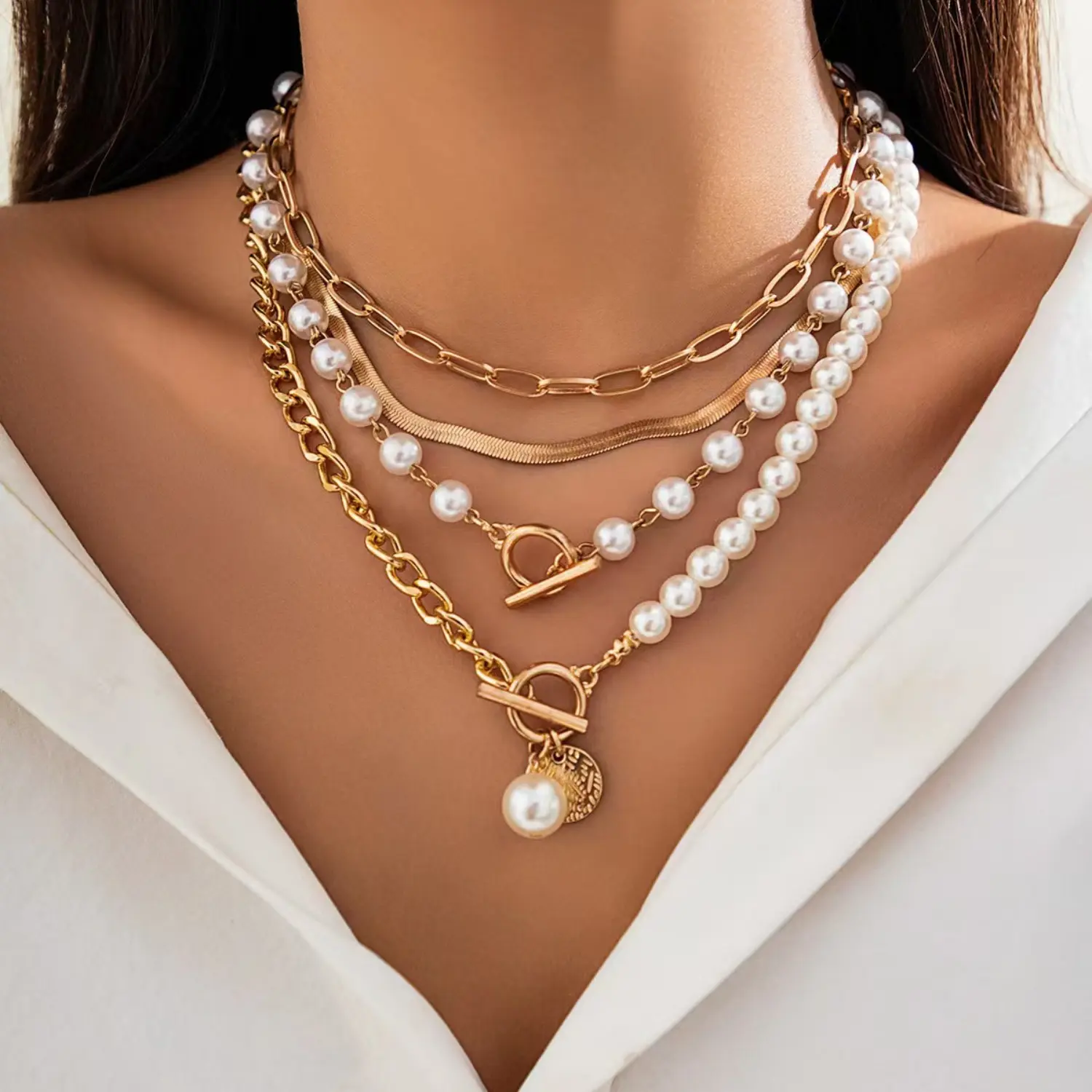 Women's Pearl Beaded Necklace - Long Elegant Round Bead Strand for Layering, Convertible Dual-Use Sports Waist Chain, Pearl Jewelry, A Pearl Necklace