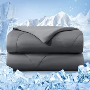 Cooling Comforter Queen Size Double-Sided Cold Tech Fabric Quilted Cooling Blanket for Hot Sleepers Breathable Lightweight All-Season Summer Bedding Ice Blanket Dark Gray