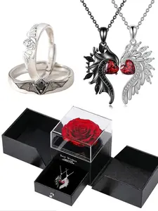 Angel & Devil Couple Promise Rings, Promise Ring Set, Unisex Zircon Crystal Jewelry, Unique Design, Perfect Gift for Valentine's Day, Christmas, Romantic Present