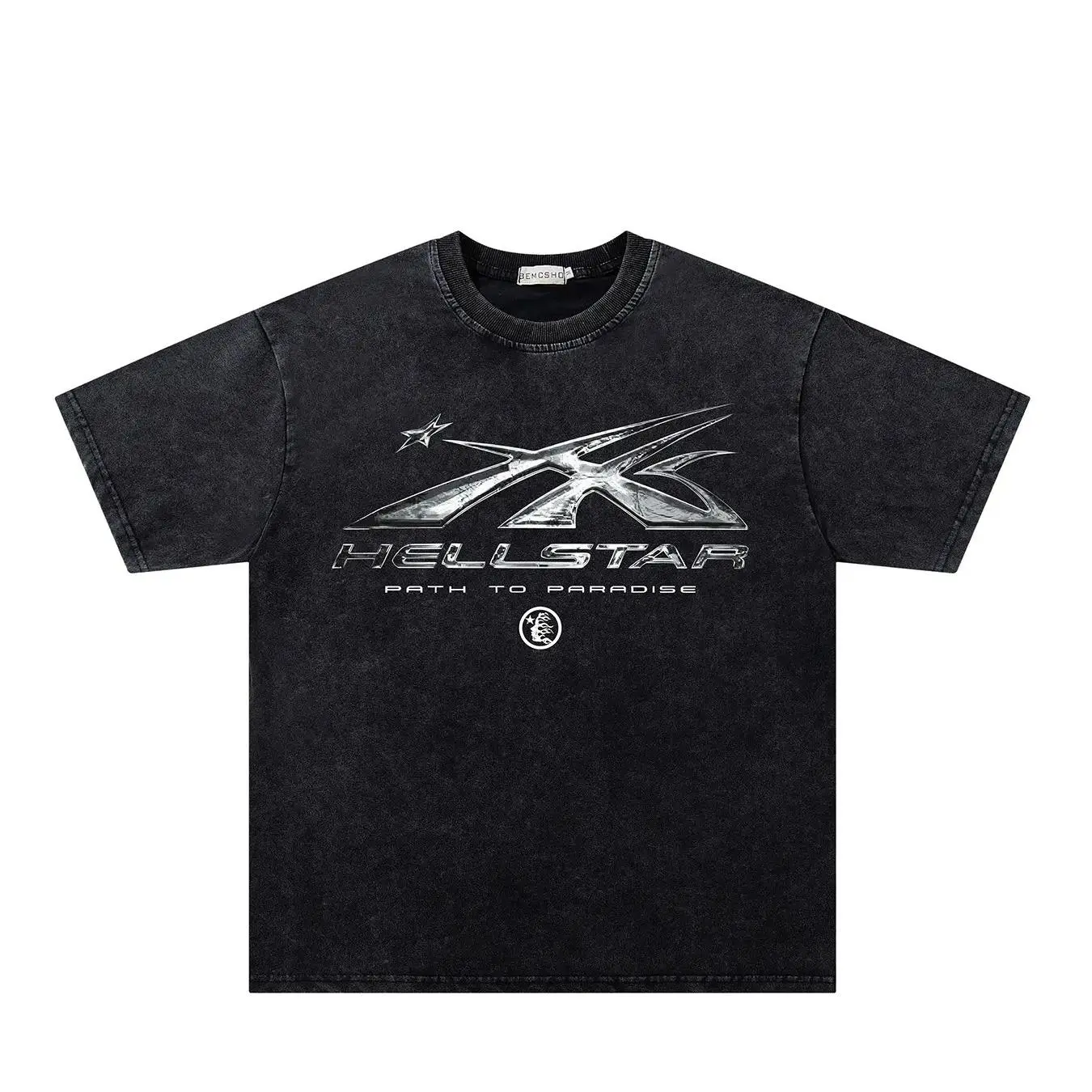 Men Women Summer Tropical New Trendy Fashion Casual Short Sleeve Tee Shirt, Vintage Dark Streetwear Street Style Washed Tie-Dye Star Flame Design