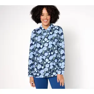 Denim & Co. Active Textured Cotton Funnel Neck Pullover