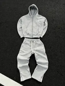 Men's Streetwear Full-Zip Hoodie & Jogger Set, Embroidered Logo, Casual Commuter Wear, / Two-Piece, Daily Use, Outfit, Menswear