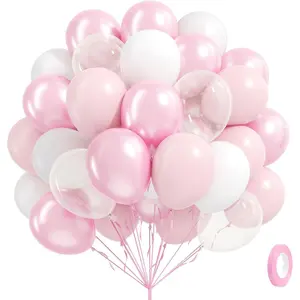60pcs Pink and White Balloons 12inch with Clear Pastel Pearl Pink Balloons for Wedding Bridal Baby Shower Birthday Party Decorations