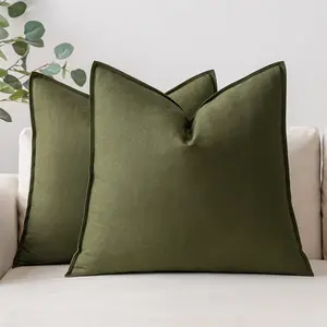 Comfortable Pack of 2 Olive Green Pillow Covers 24x24 Inch Decorative Couch Throw Pillow Covers Spring Linen Cushion Covers Set Modern Farmhouse Home Decor for Sofa Living Room Bed