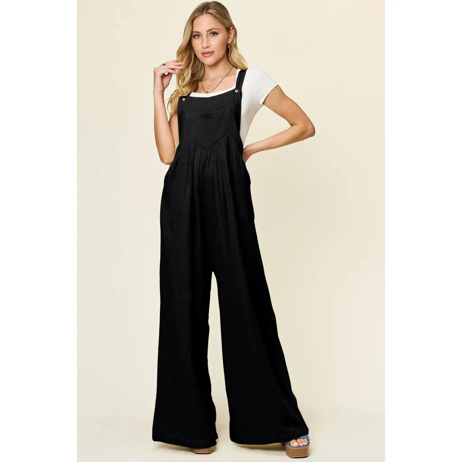Double Take Full Size Texture Wide Strap Wide Leg Overall