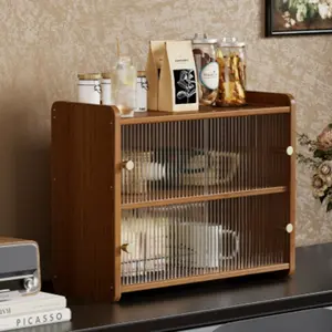 Simple Desktop Storage Rack, Dustproof Sliding Door Cup Holder, Tabletop Water Coffee Tea Mug Organizer, Cosmetic Display Shelf