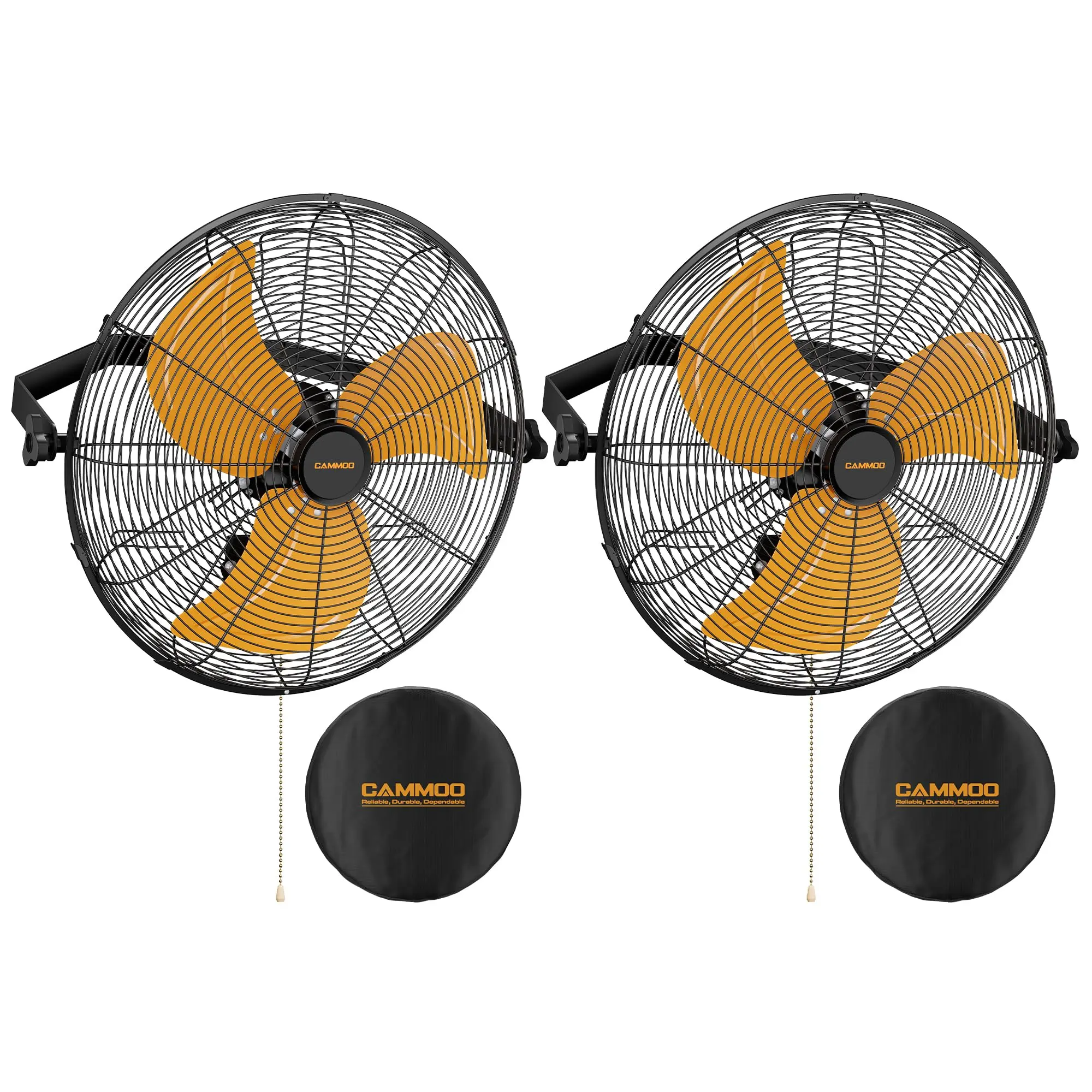 CAMMOO Non-Oscillating 18 Inch Wall Mount Fan with 600D Oxford Cover, IP44 Wall Fan | Extended 6.6 ft Power Cord, 360 Degree Tilt, 3-Speed Outdoor Fans for Patios, Greenhouse, Garage, Workshop Or Covered Outdoor
