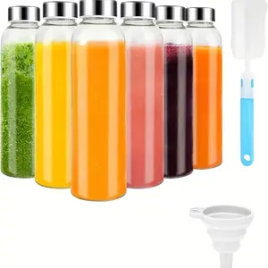 18oz Glass Juicer Bottle, 1 Set Reusable Glass Water Bottle with Brush & Funnel, Leakproof Juicer Bottle for Home Office Outdoor, Drinkware Tumbler