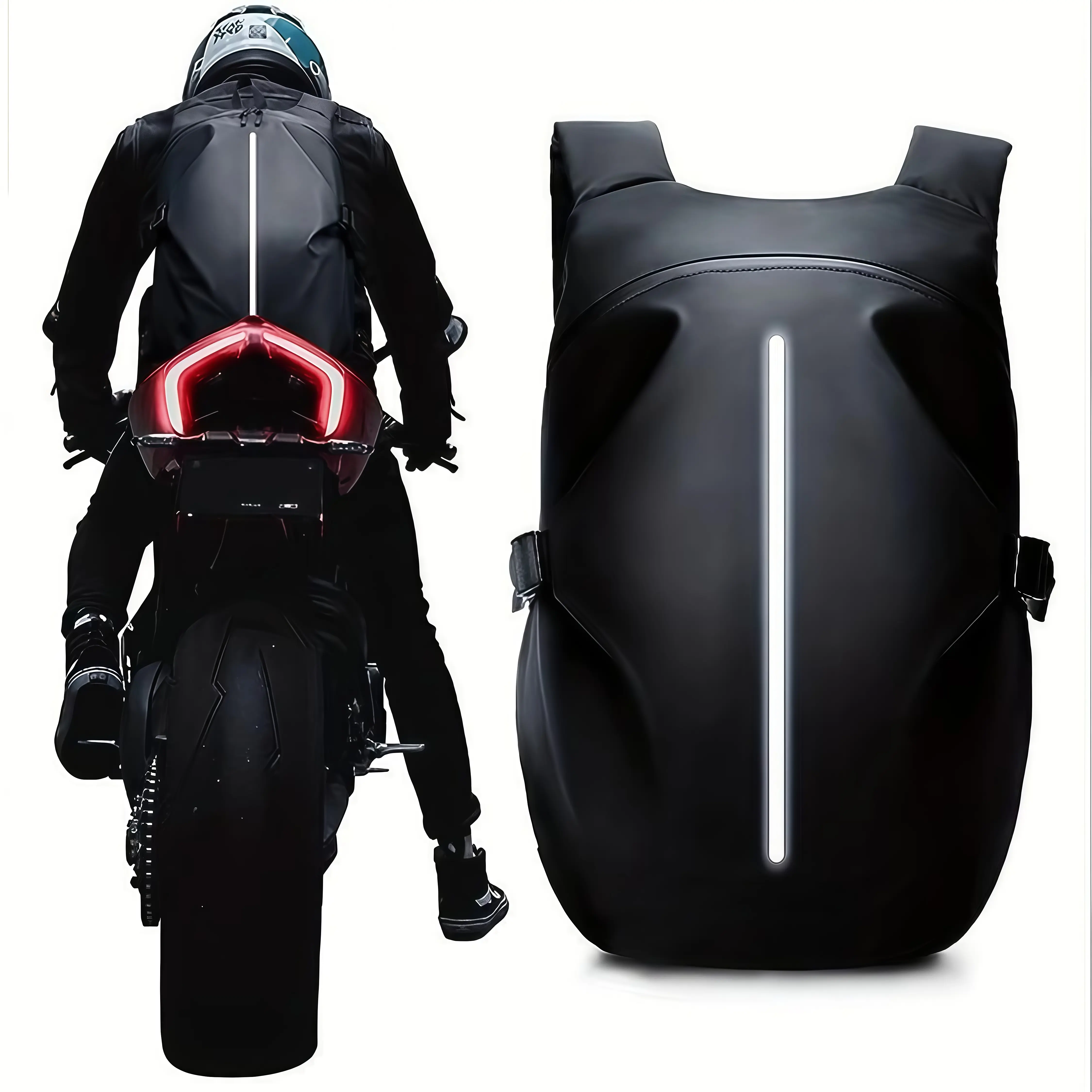 Black Motorcycle Riding Backpack Motorbike Helmet Storage Travel Backpack Reflective Outdoor Cycling Hiking Shoulder Bag Large Capacity for Men