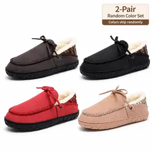 XJYQZFJT Women’s Fuzzy House Slippers 2-Pair Set, Random Color Closed-Toe Plush-Lined Slip-On Indoor-Outdoor Walking Shoes with Soft Non-Slip Sole Girl Walking Shoes Flipflop Flipflop