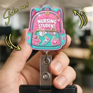 Nursing Student Shaker Badge Reel, Nursing School Backpack Badge Holder, Cute Medical Retractable ID Clip