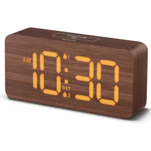 Wooden Digital Alarm Clocks for Bedrooms: Dimmable Dual Alarm Clock with Large Numbers for Bedside Desk - Loud Alarm for Heavy Sleepers with Volume Control - Wood Decor & Gifts