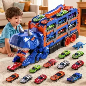 12-in-1 Dinosaur Toy Car Set - Alloy Shatterproof Material, Dinosaur Transport Truck Birthday Gift for Boys