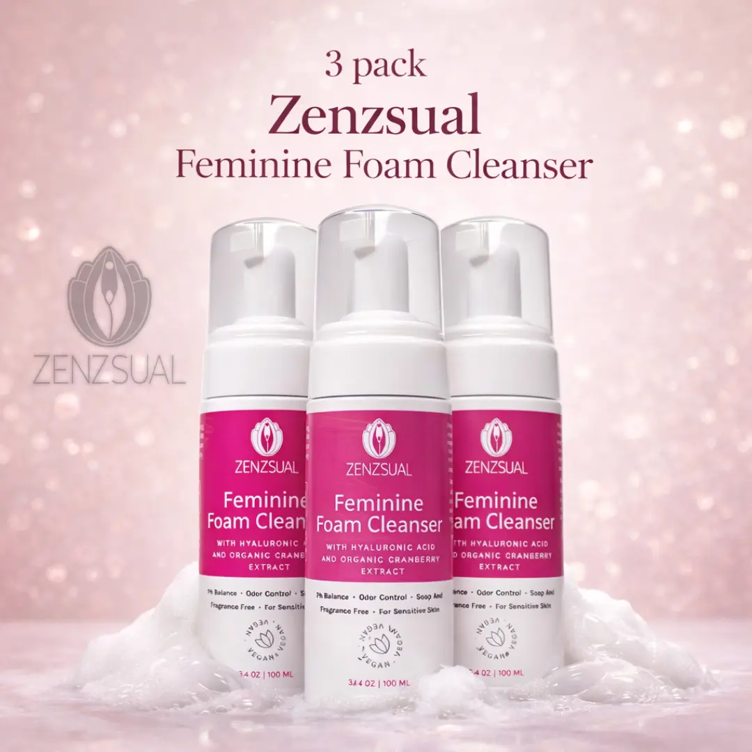 ZENZSUAL Feminine Foam Cleanser 3 Pack with Hyaluronic Acid & Organic Cranberry Extract pH Friendly Fragrance Free Sensitive Skin Care 100ml - Cleansing, Gentle Foam