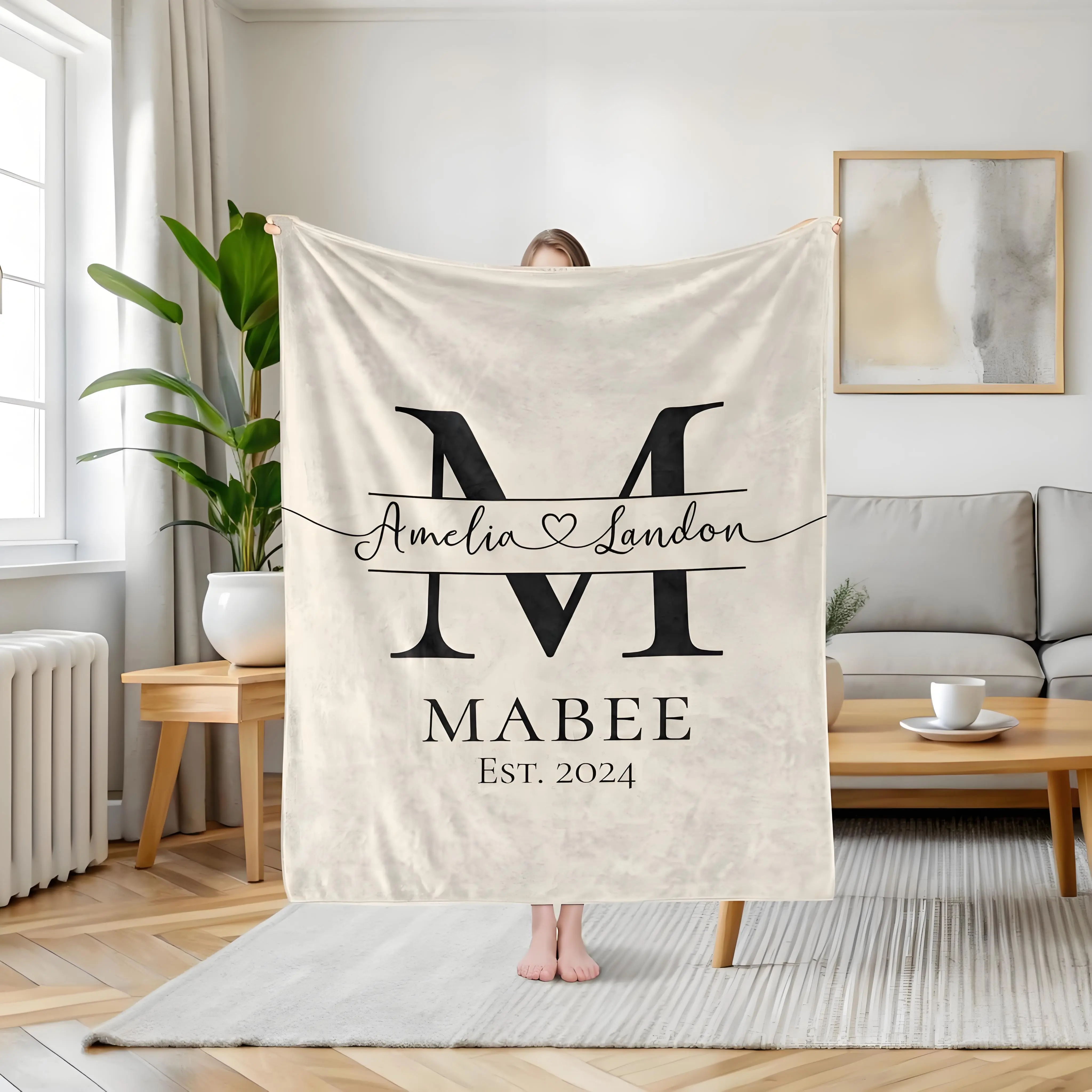 Custom Monogram Blanket - Customized Durable Bed Throw, Personalized Last Name Commemorative Gift for Couple, Engagement-Wedding Keepsake