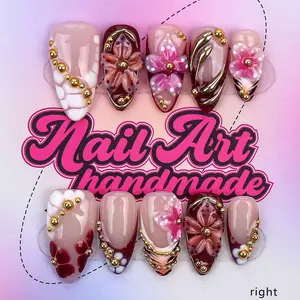 Delicatething Y2K Style Almond Nails, Handmade Wearable Nails, Beads, French Design, XS-S-M-L Sizes, Perfect Gift for Women