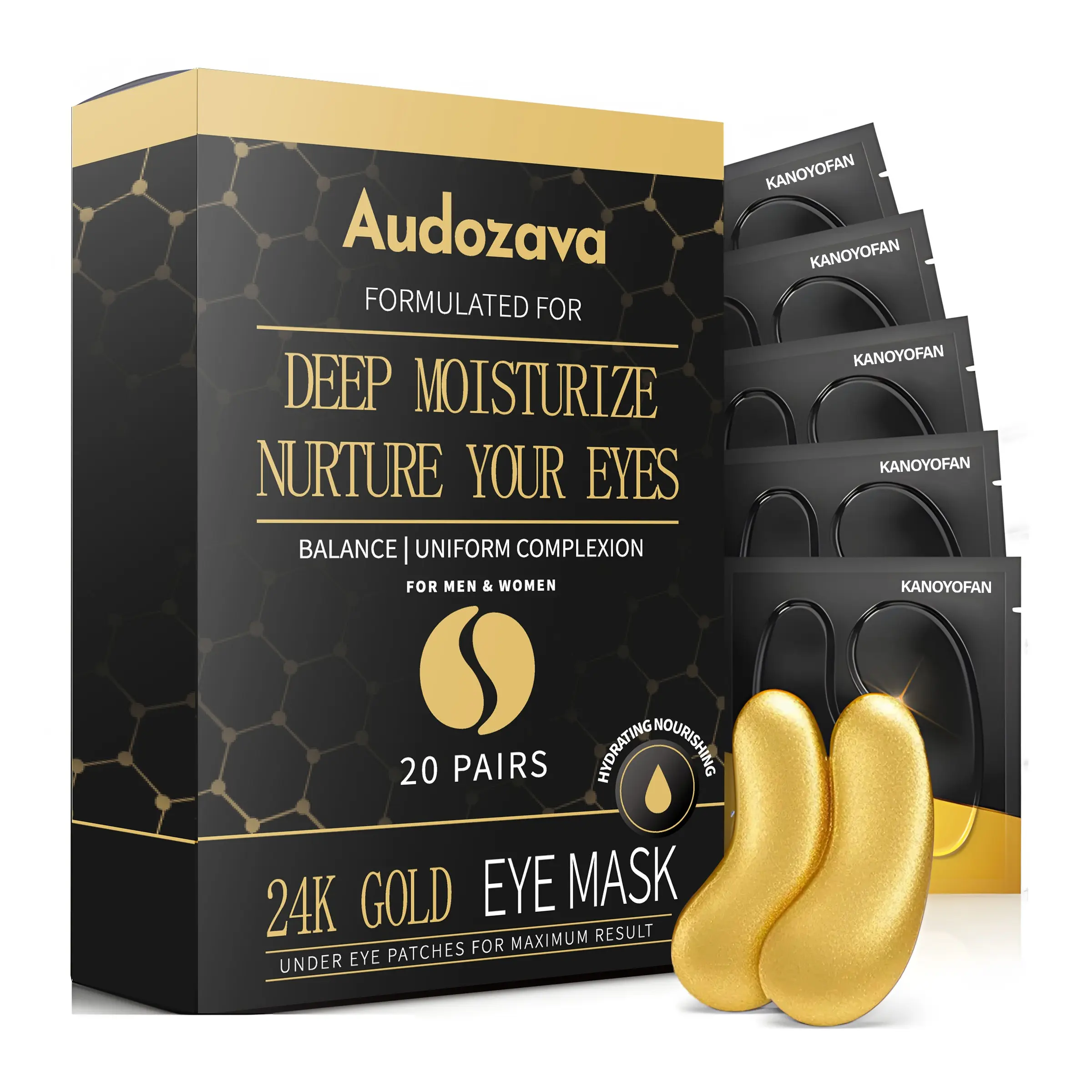 24k Gold Eye Mask, Eye Patch, Under Eye Patches, 20 Pairs Hydrating for Reducing The Look Of Dark Circles, Professional Eye Care Mask, Eye Treatment Mask for Women & Men