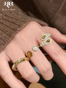 Elegant Tiger Eye Stone Stackable Rings Set for Women, Casual Luxury Fashion Jewelry, Perfect for Daily Commute, Parties, and Events